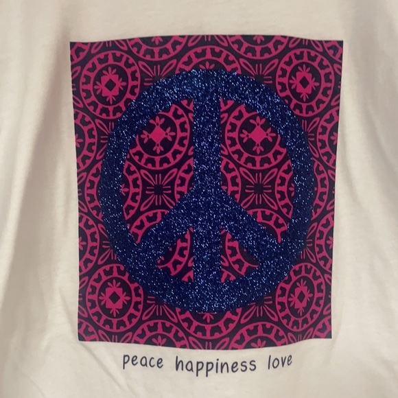 Girl's Large, Justice white graphic Tee, Peace happiness love, NWOT, Glitter - Picture 2 of 6